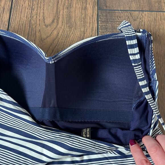 Niptuck Swim Women Plus Size 16 Tankini Navy White Stripe Multi Fit Cup Nautical - Picture 4 of 9